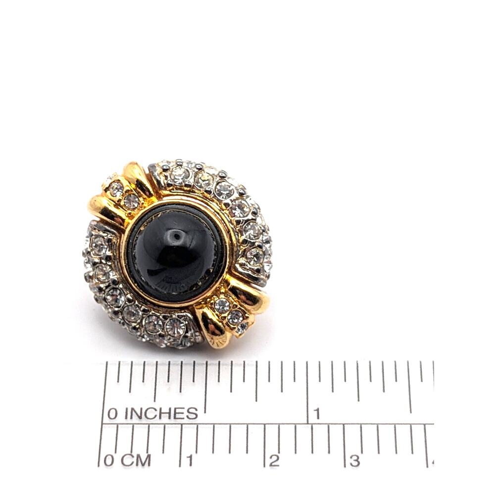 Jesara Vintage Gold Black Glass Cabochon Statement Clip On Earrings - Picture 9 of 10